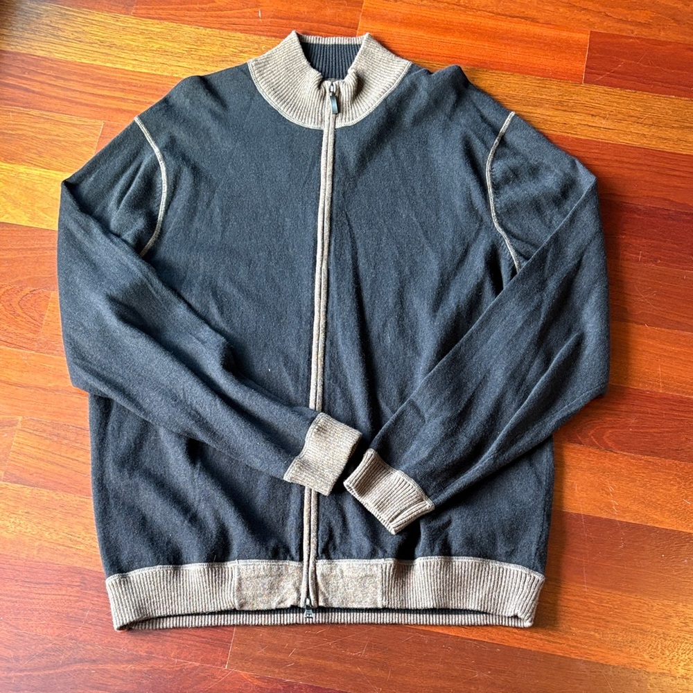 🍂🍂Kenneth Roberts Cotton/Cashmere Blend Brown and Tan Full Zip Sweater